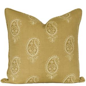 Dabu Paisley Cushion Straw (Yellow) Linen Cushion Decorative
