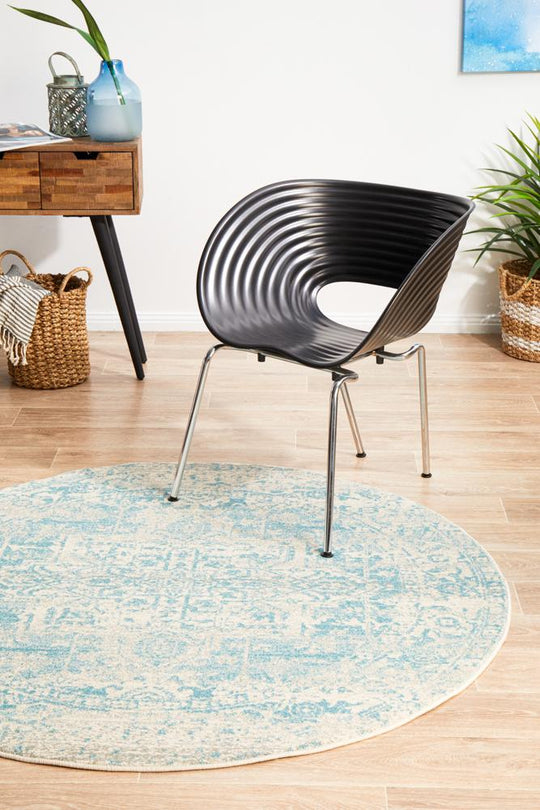 Rug Culture Evoke Glacier White Blue Transitional Round Rug
