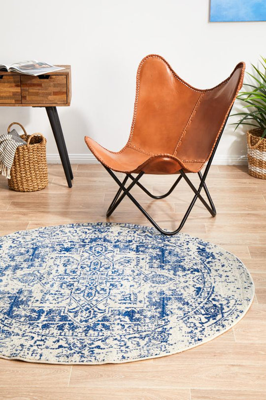 Rug Culture Evoke Horizon White Navy Transitional Round Rug