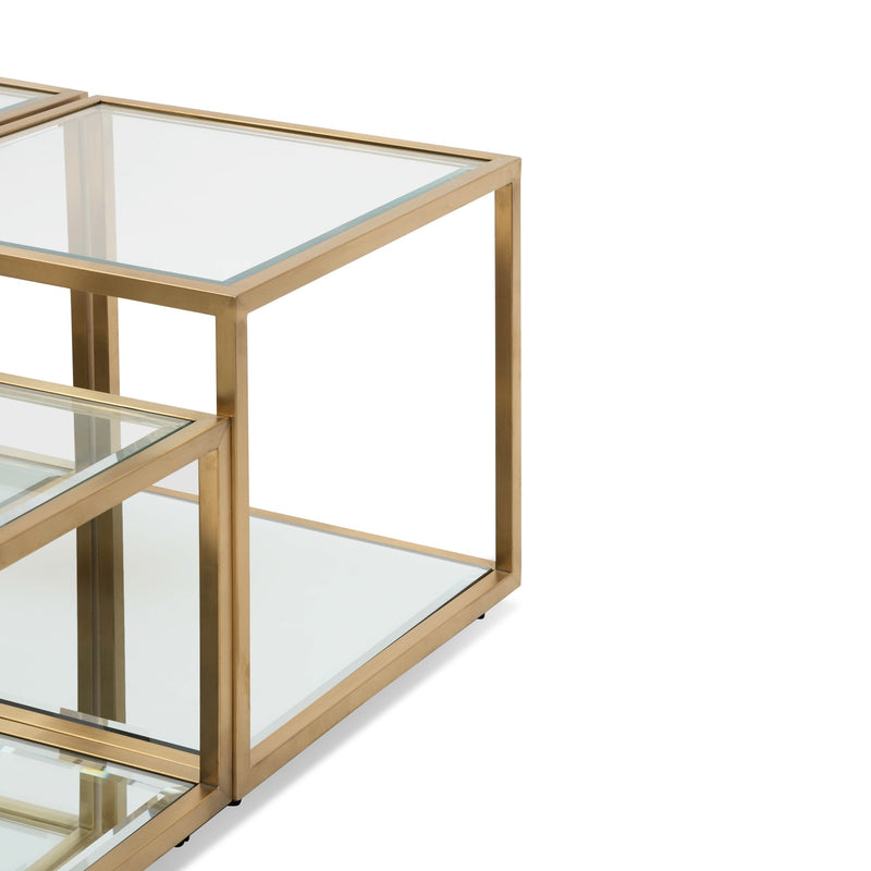 Set of 4 - CCF2585-BS 100cm Glass Coffee Table - Brushed Gold Base