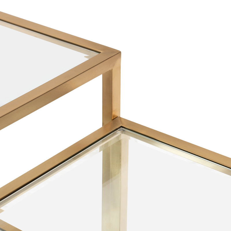 Set of 4 - CCF2585-BS 100cm Glass Coffee Table - Brushed Gold Base