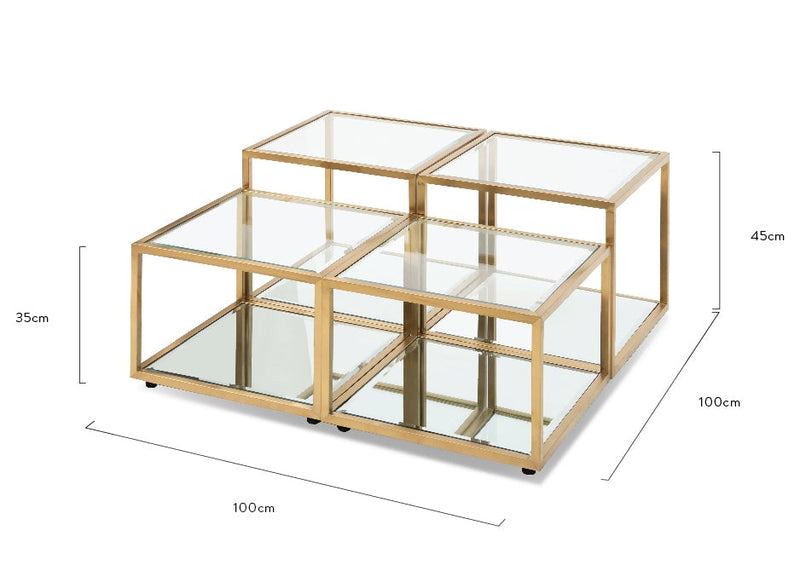 Set of 4 - CCF2585-BS 100cm Glass Coffee Table - Brushed Gold Base