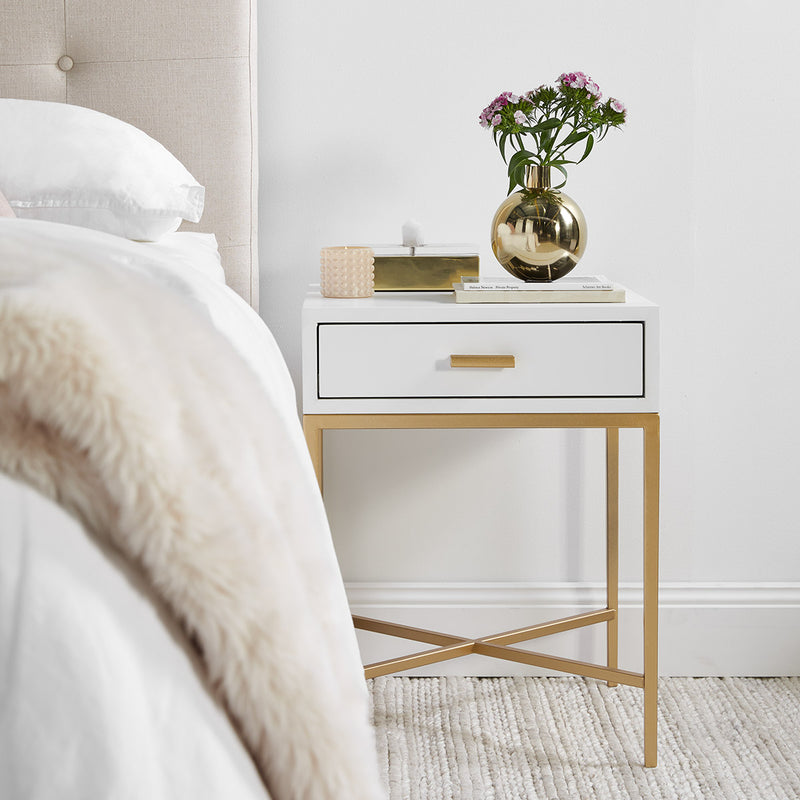 Nessa White Bedside Table - Gold Default Title