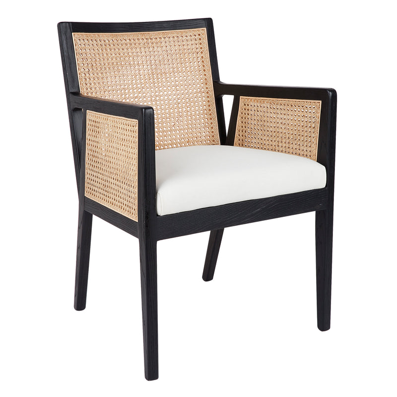 Kane Black Rattan Carver Chair - White Linen Default Title