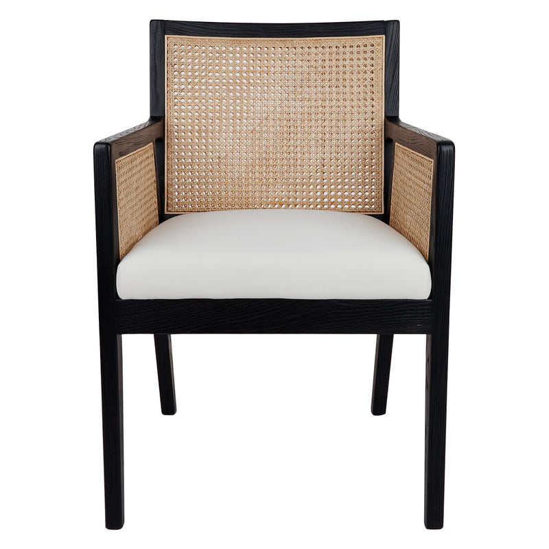 Kane Black Rattan Carver Chair - White Linen Default Title