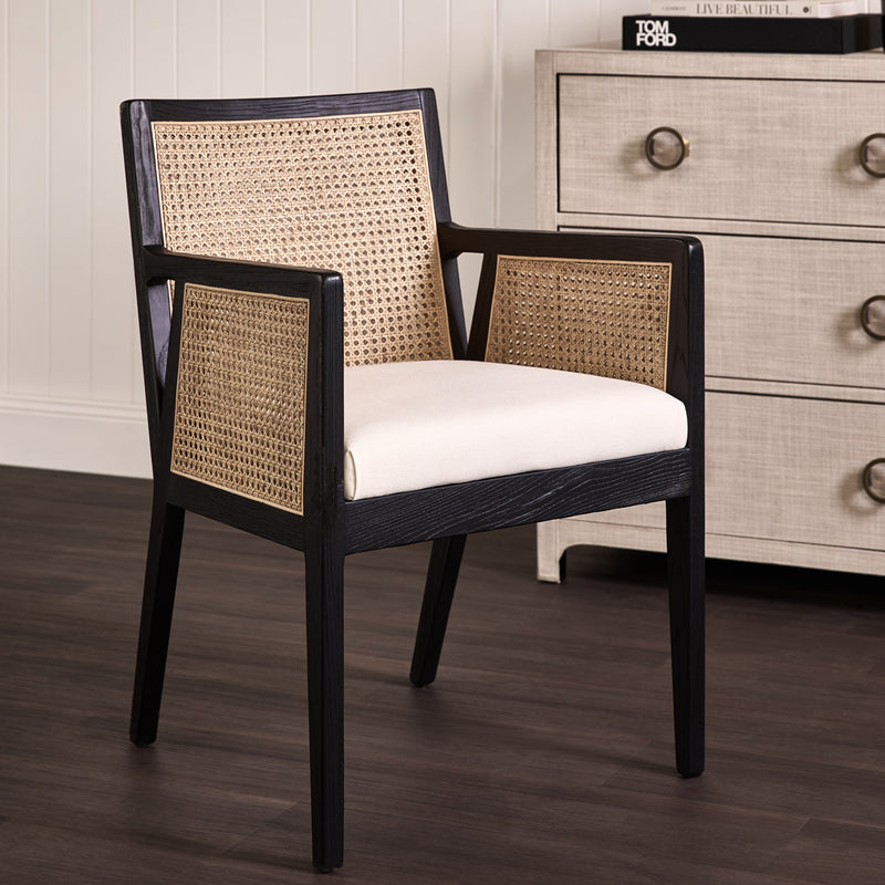 Kane Black Rattan Carver Chair - White Linen Default Title