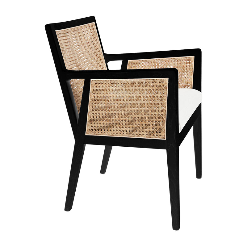 Kane Black Rattan Carver Chair - White Linen Default Title