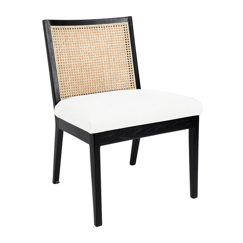 Kane Black Rattan Dining Chair - White Linen Default Title