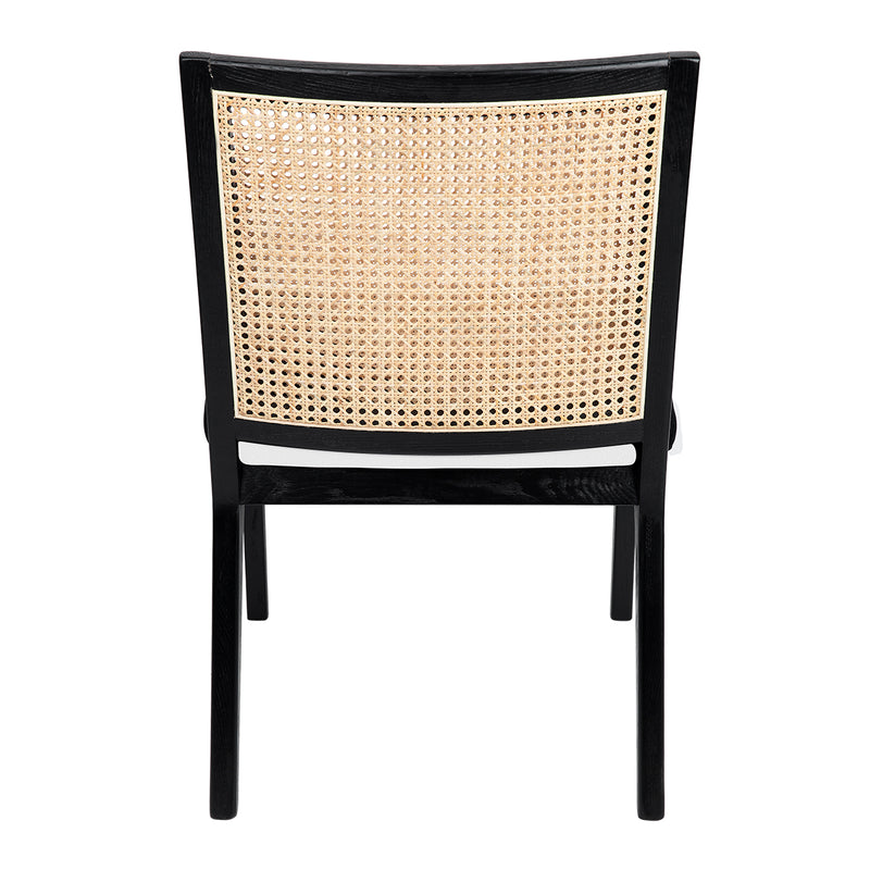 Kane Black Rattan Dining Chair - White Linen Default Title