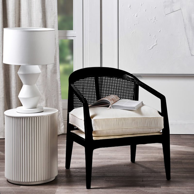 Willow Black Rattan Arm Chair - White Linen Default Title