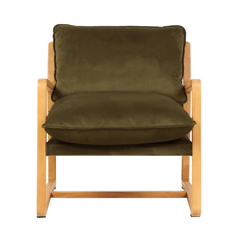 Malibu Natural Arm Chair - Olive Velvet Default Title