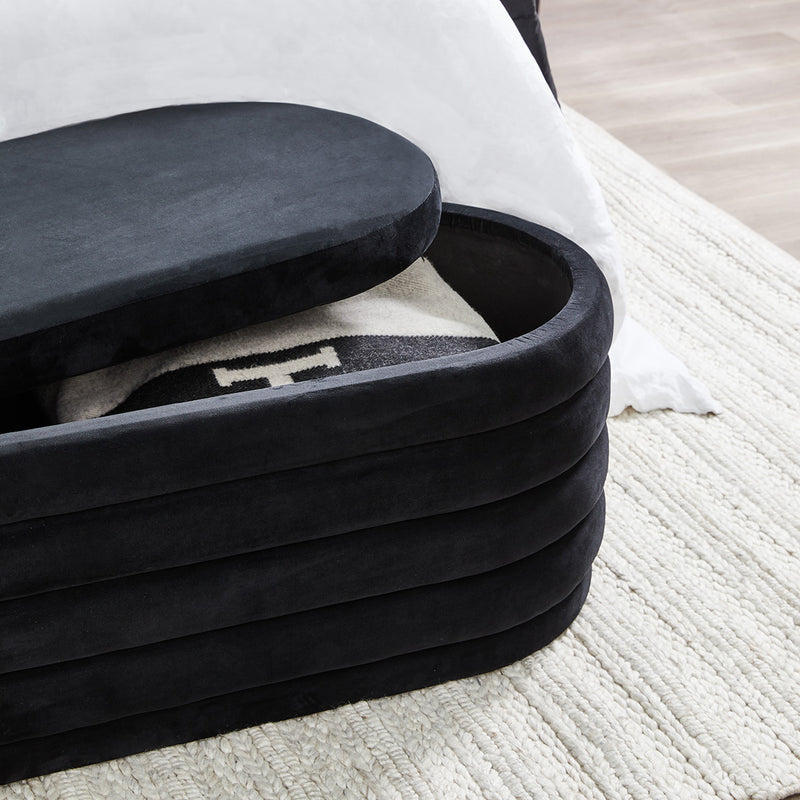 Demi Storage Bench Ottoman - Black Velvet Default Title