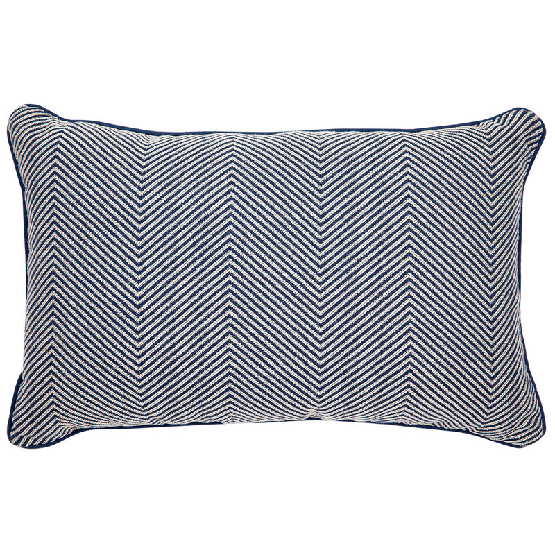 Candace Rectangle Feather Cushion - Chevron Blue Linen Default Title