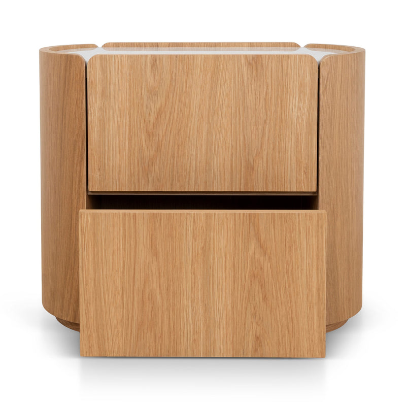 CST10300-CN 60cm Bedside Table - Natural Oak with Marble Top