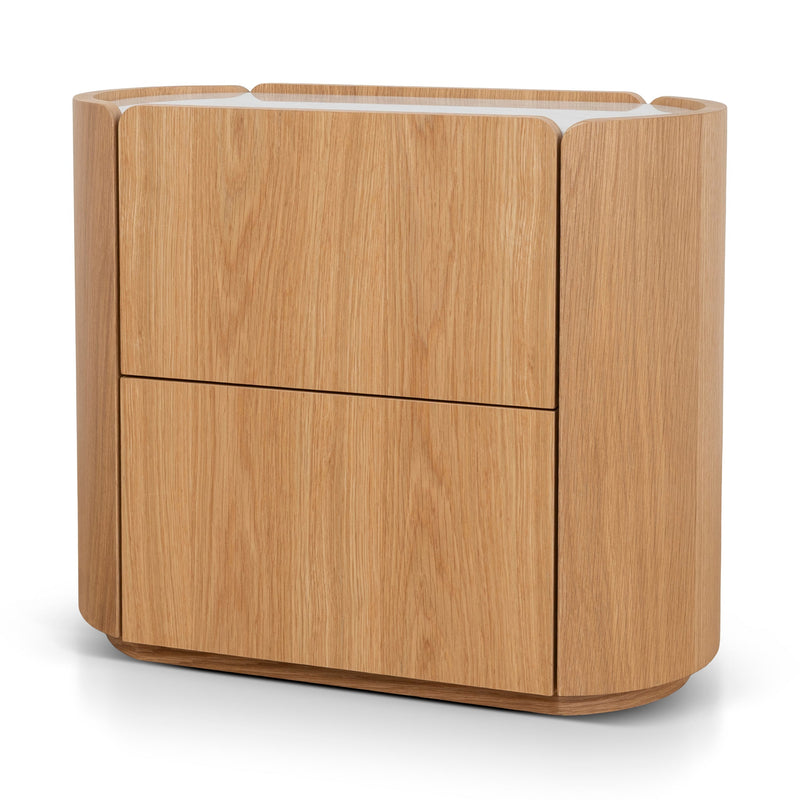 CST10300-CN 60cm Bedside Table - Natural Oak with Marble Top