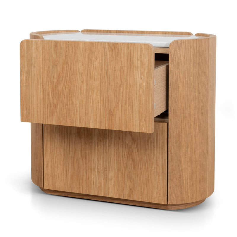 CST10300-CN 60cm Bedside Table - Natural Oak with Marble Top