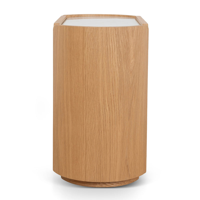 CST10300-CN 60cm Bedside Table - Natural Oak with Marble Top