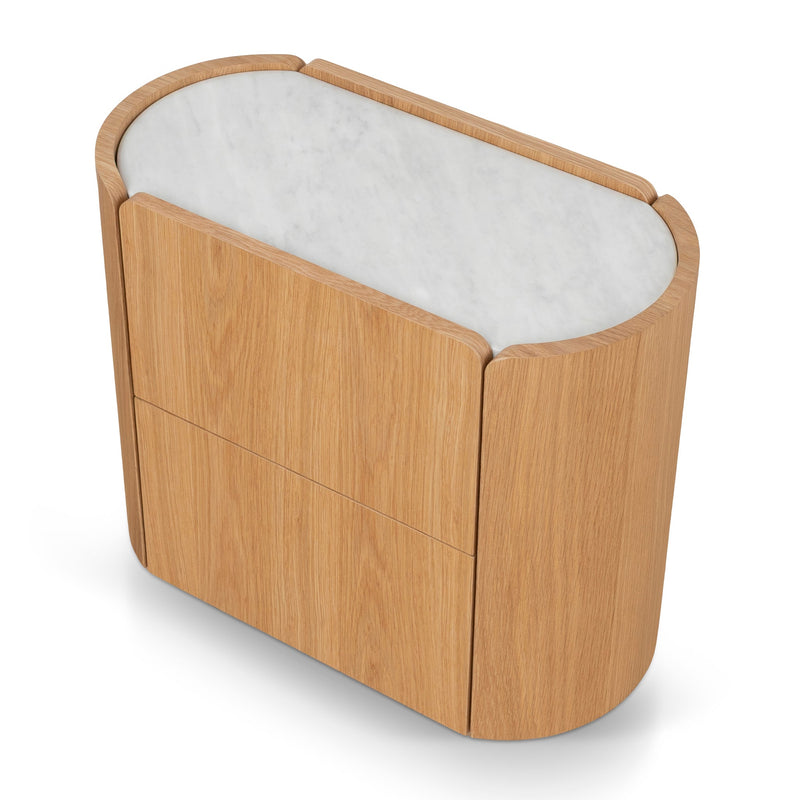 CST10300-CN 60cm Bedside Table - Natural Oak with Marble Top