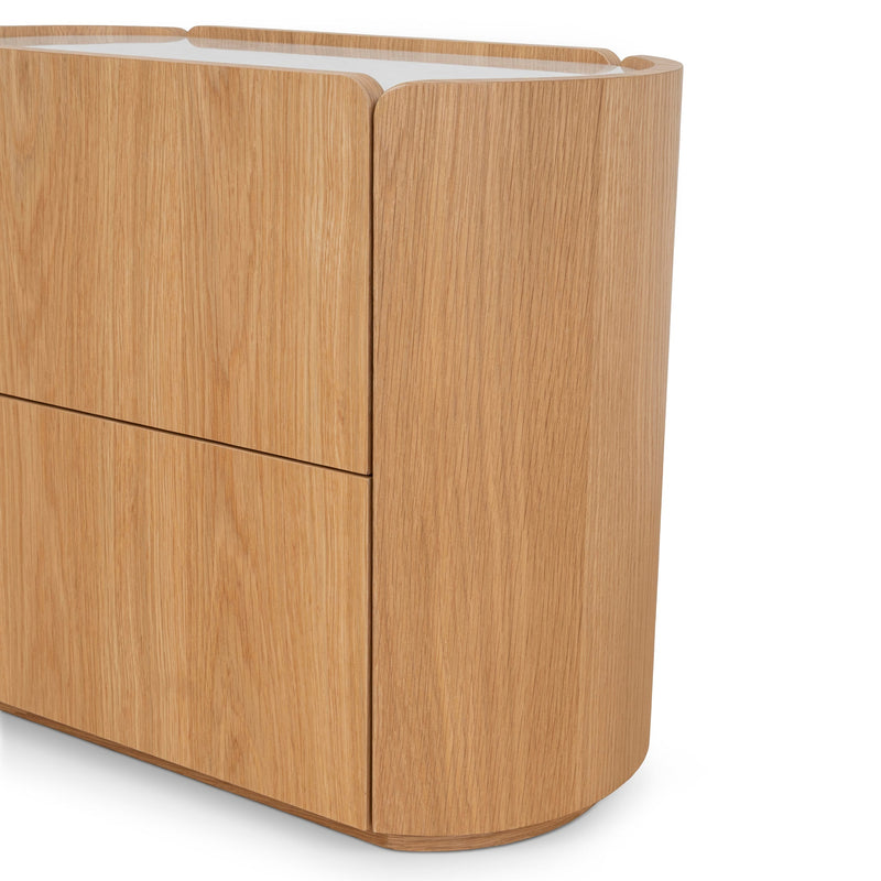 CST10300-CN 60cm Bedside Table - Natural Oak with Marble Top