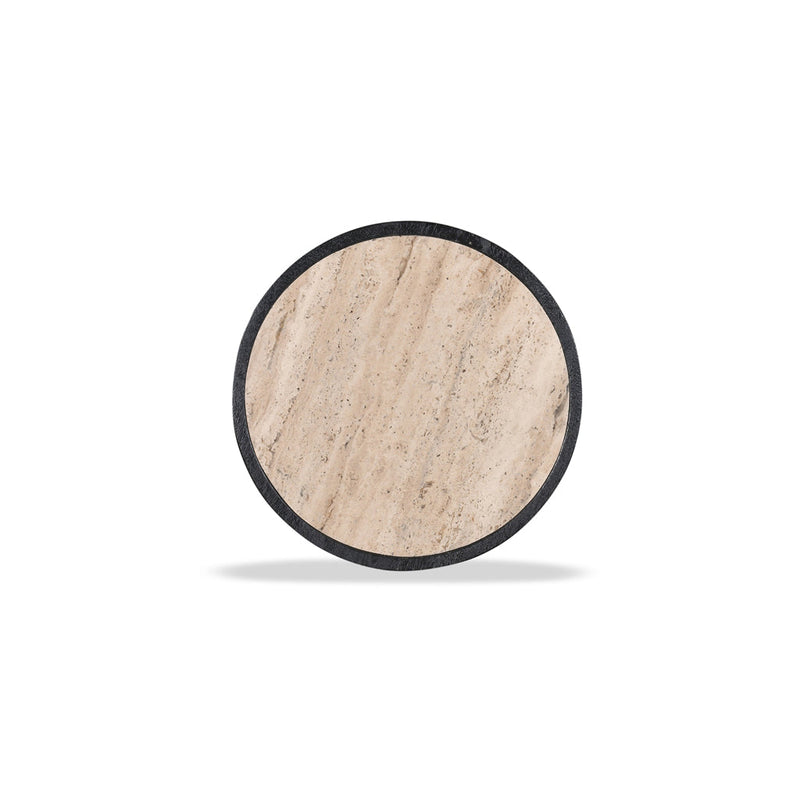 CST8734-RB 40cm Travertine Top Side Table - Black