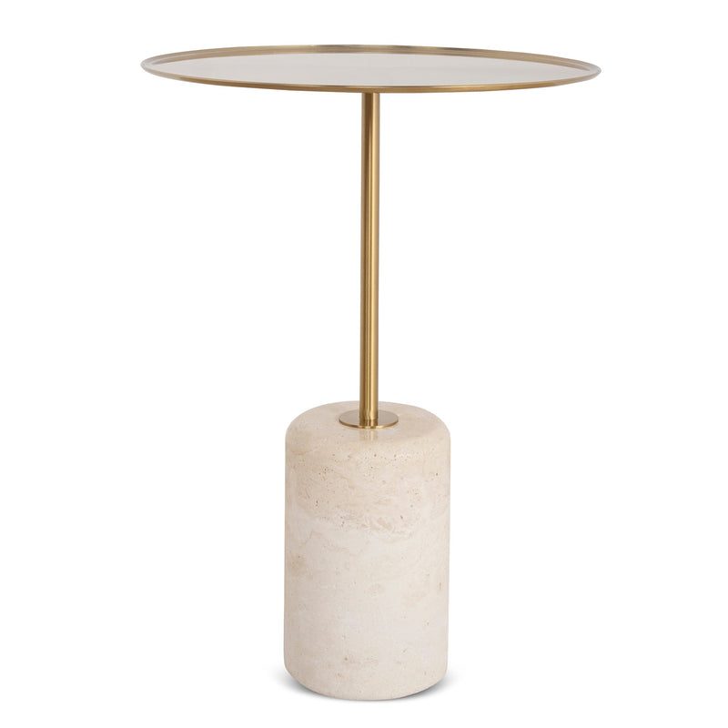 CST8795-NY 45cm Brushed Gold Side Table - Travertine