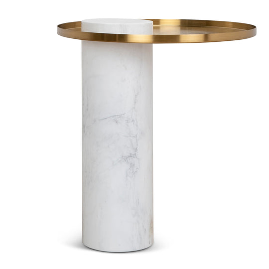 CST8801-NY 40cm Round Brushed Gold Side Table - Marble
