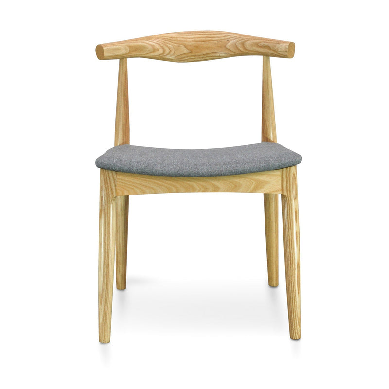 CDC182 Elbow Dining Chair - Natural with Light Grey Fabric Seat (Set of 2)