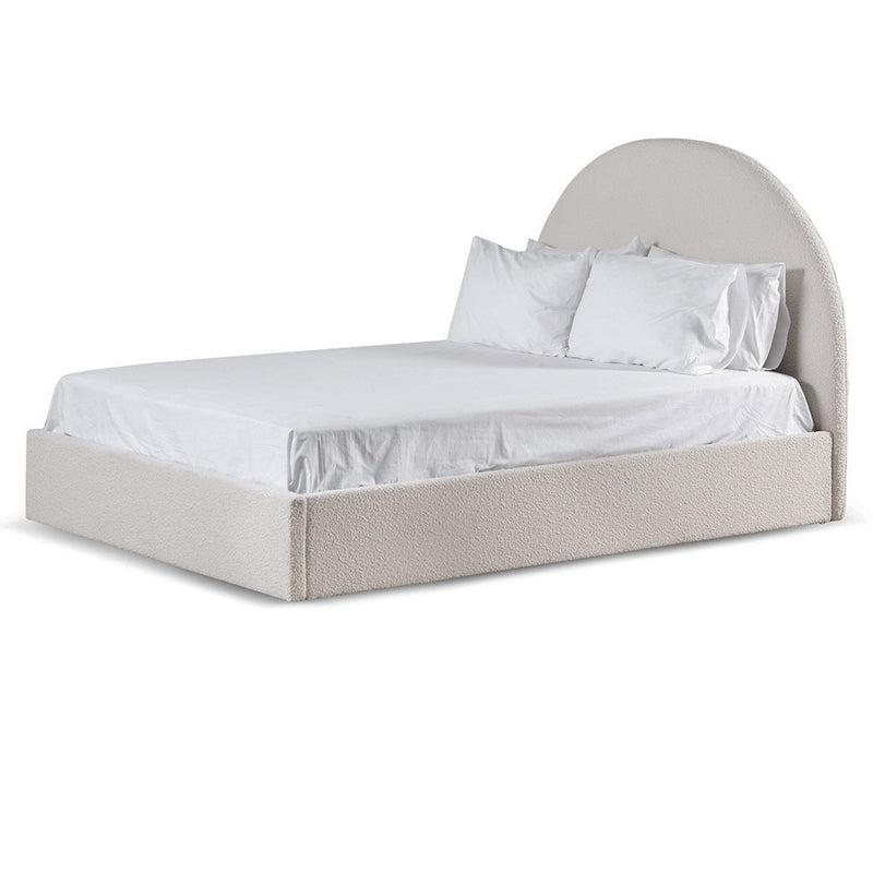 CBD6897-YO Queen Sized Bed Frame - Ivory White Boucle with Storage
