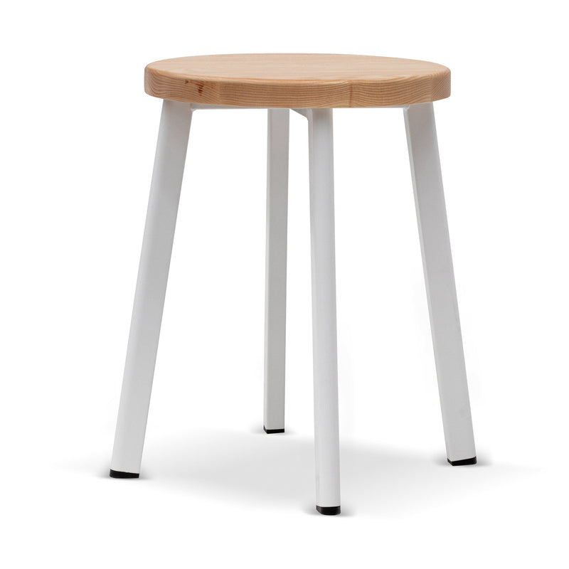 CBS6997-NH 46cm Natural Wooden Seat Low Stool - White  Legs