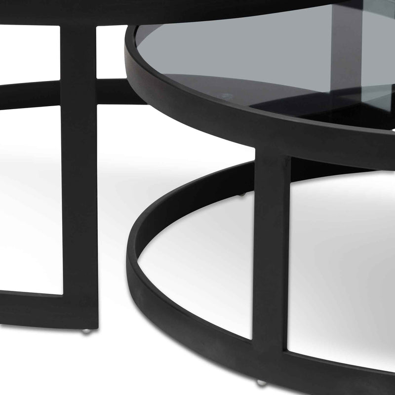 CCF6390-KS Nested Grey Glass Coffee Table - Black Base