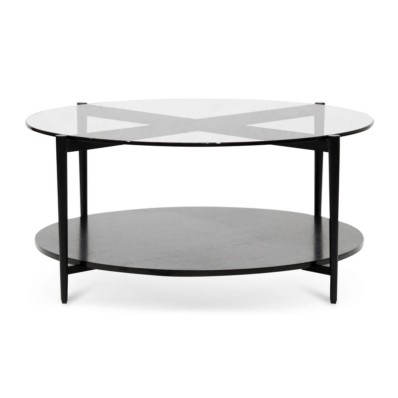 CCF6525-IG Round Grey Glass Coffee Table - Black