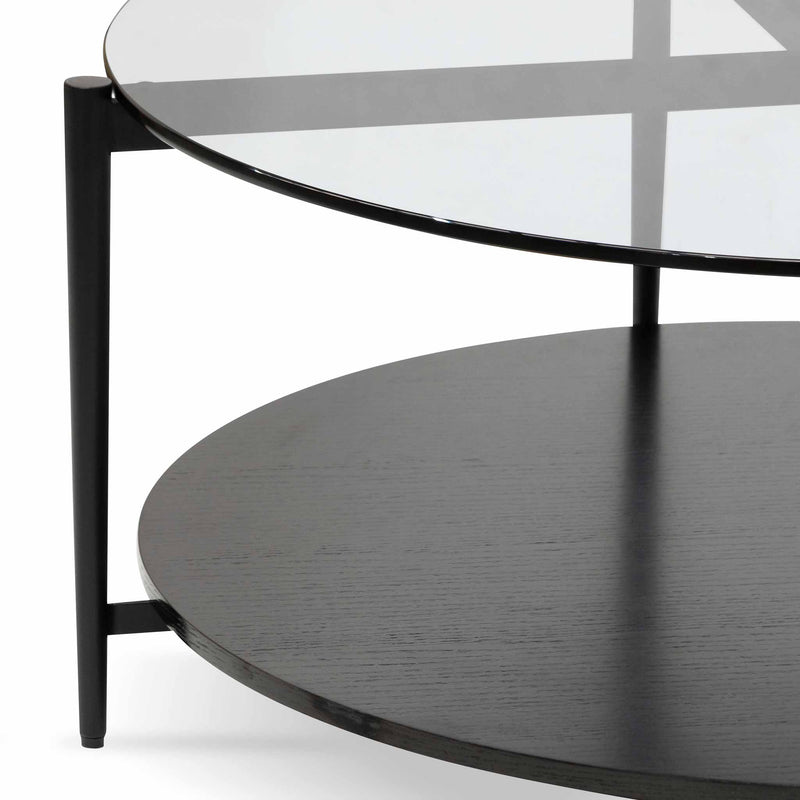 CCF6525-IG Round Grey Glass Coffee Table - Black