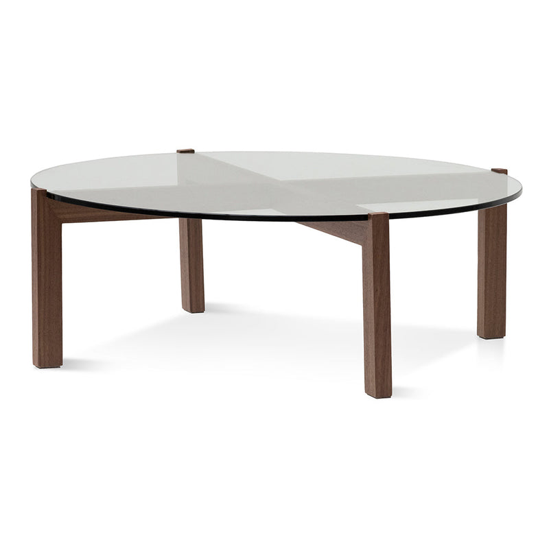 CCF6916-DW 103cm Round Glass Top Coffee Table - Walnut