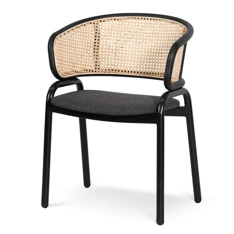 CDC6638-SD Fabric Dining Chair - Grey with Rattan Back