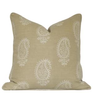 Dabu Paisley Cushion Willow (Beige) Linen Cushion Decorative
