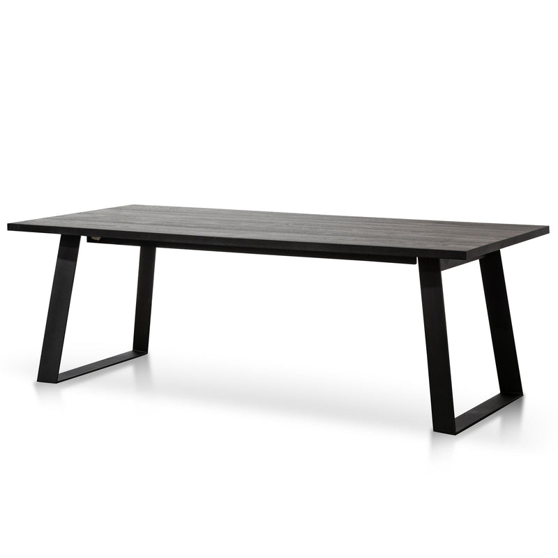 CDT6061-SI 2.2m Straight Top Dining table - Black Rustic Oak Veneer - Metal Legs