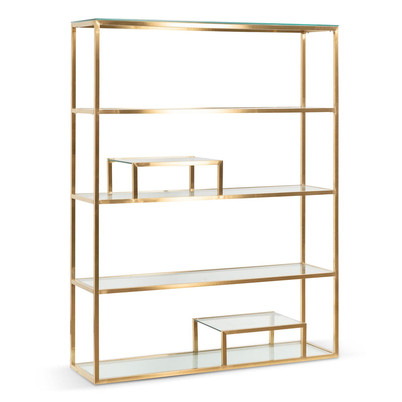 CDT6568-BS 1.4m Glass Shelving Unit - Brushed Gold Frame