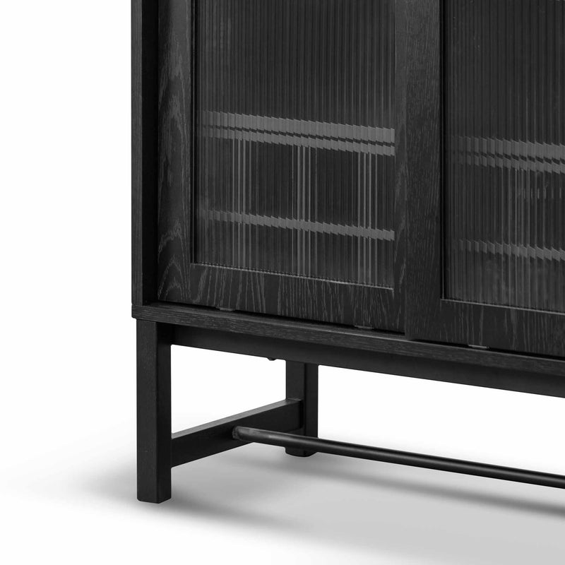 CDT6908-KD Black Bar Cabinet - Flute Glass Doors