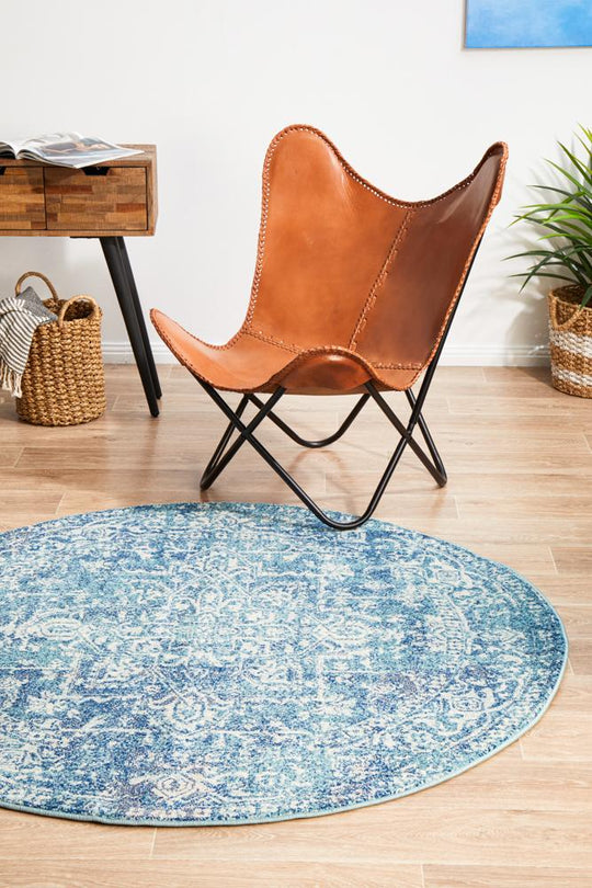 Rug Culture Evoke Muse Blue Transitional Round Rug