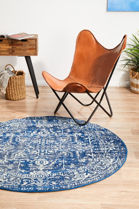 Rug Culture Evoke Contrast Navy Transitional Round Rug