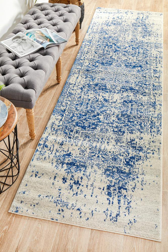 Rug Culture Evoke Horizon White Navy Transitional Runner Rug