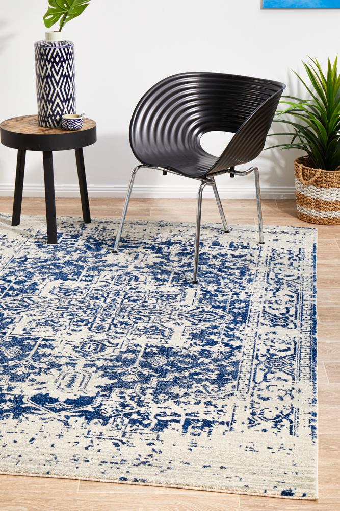 Evoke Horizon White Navy Transitional Rug