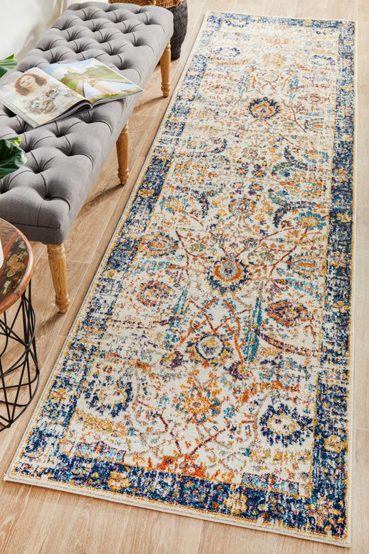 Rug Culture Evoke Peacock Ivory Transitional Runner Rug