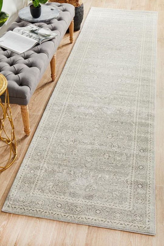 Rug Culture Evoke Silver Flower Transitional Runner Rug