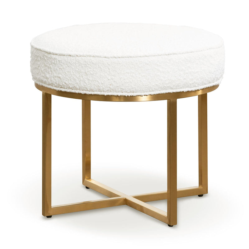 CLC6769-BS Ivory White Boucle Ottoman - Brushed Gold Base