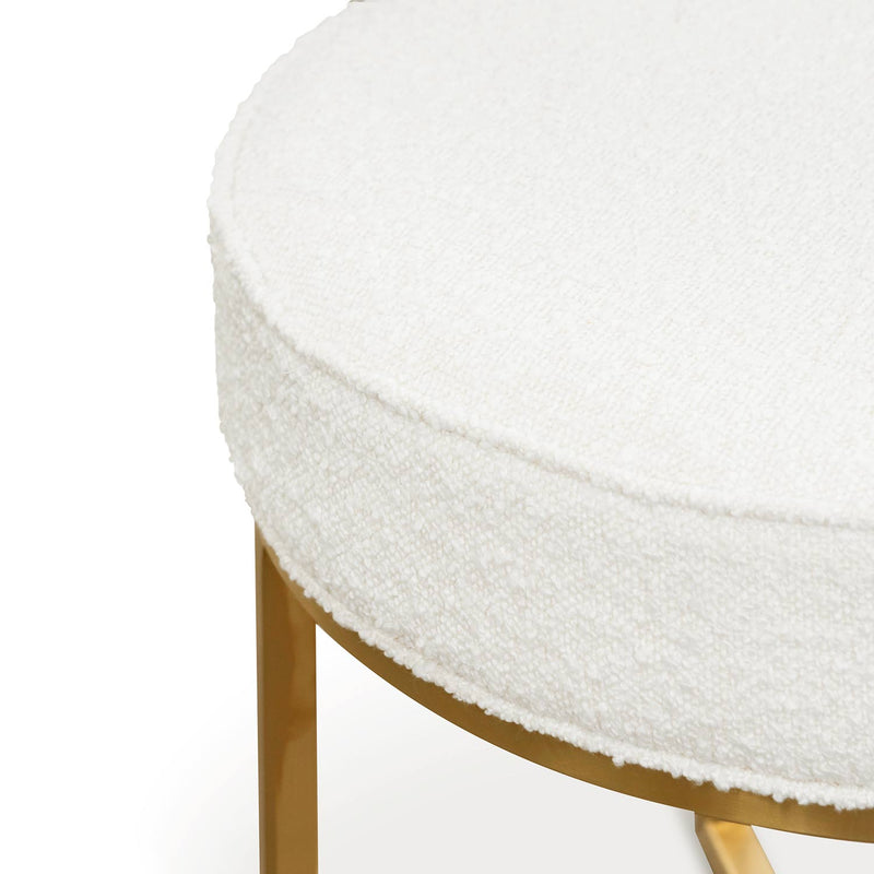 CLC6769-BS Ivory White Boucle Ottoman - Brushed Gold Base