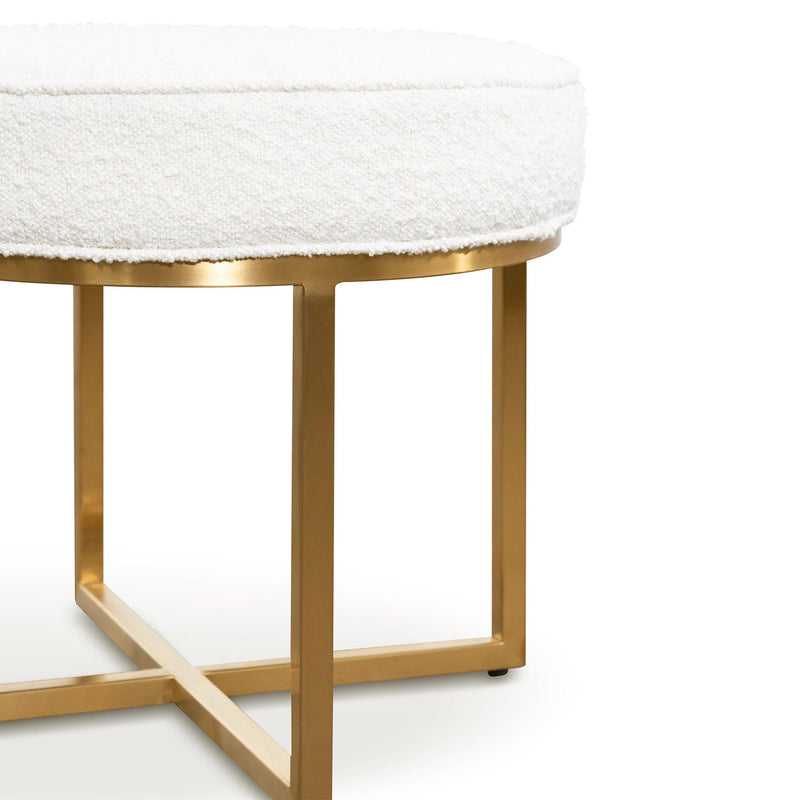 CLC6769-BS Ivory White Boucle Ottoman - Brushed Gold Base