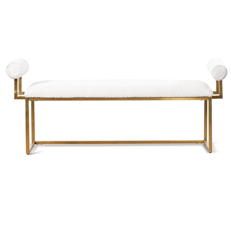 CLC6771-BS Ivory White Boucle Bench - Brushed Gold Base