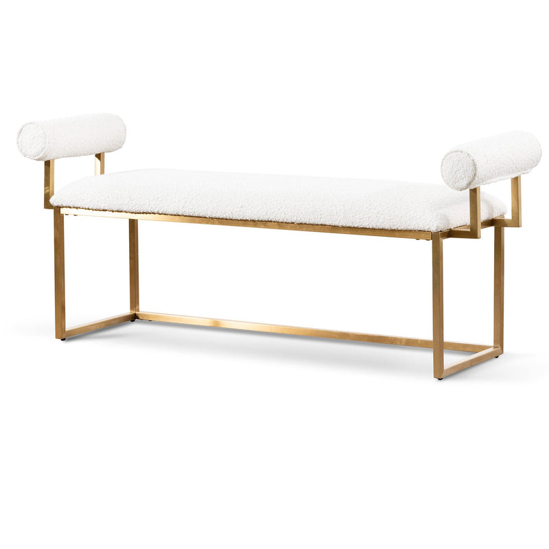 CLC6771-BS Ivory White Boucle Bench - Brushed Gold Base