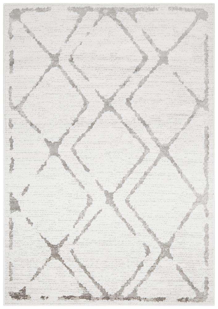 Kendall Contemporary Diamond Rug White Grey